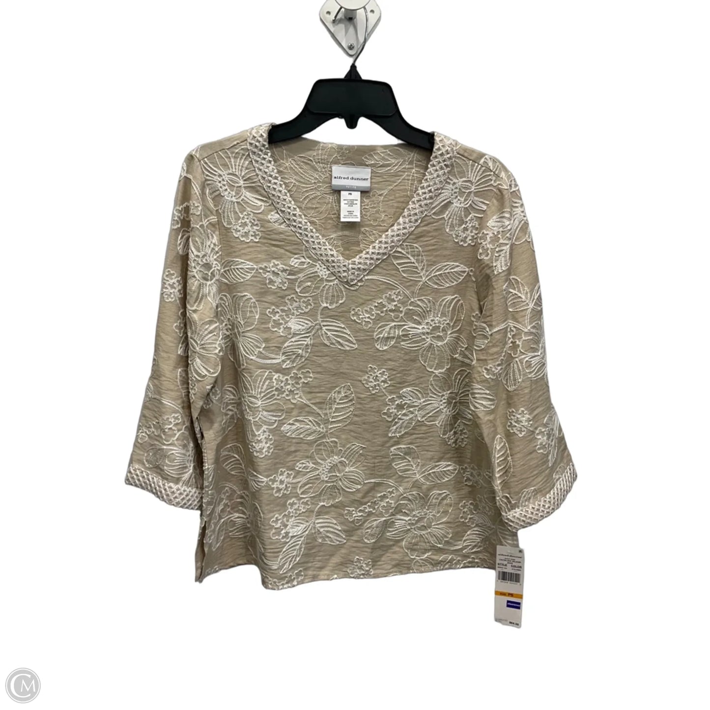 Top 3/4 Sleeve By Alfred Dunner In Tan & White, Size: Sp
