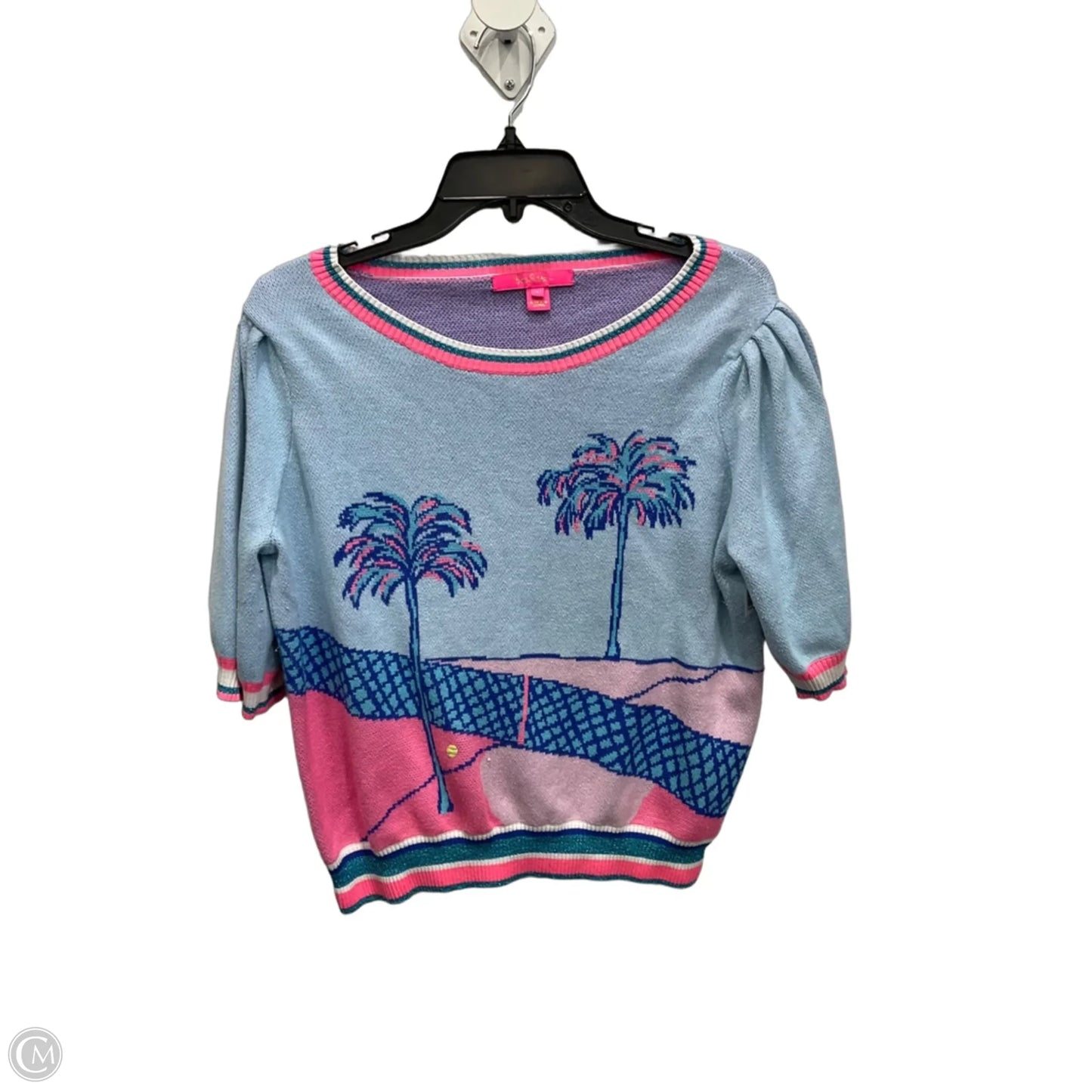 Top Short Sleeve Designer By Lilly Pulitzer In Blue & Pink, Size: L