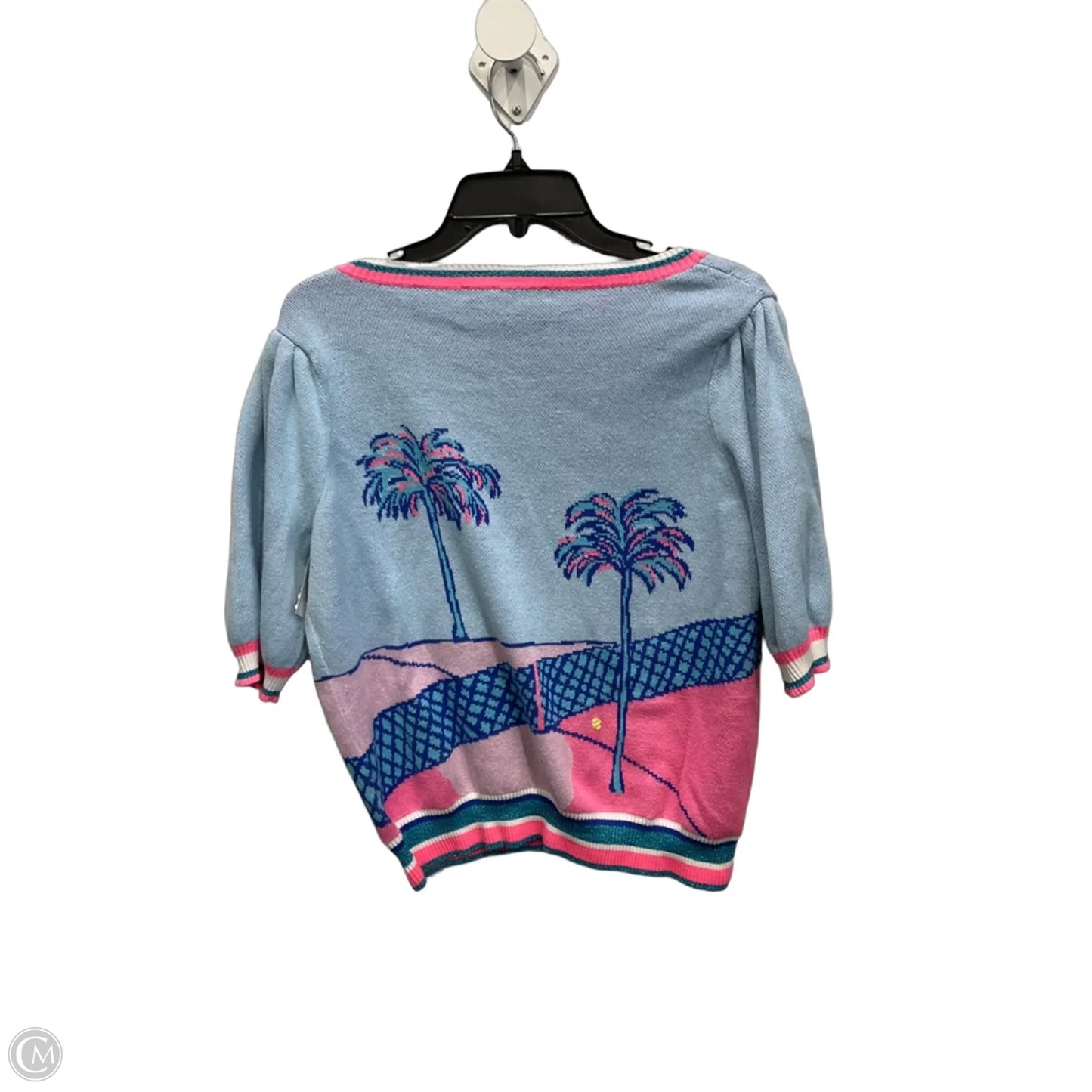 Top Short Sleeve Designer By Lilly Pulitzer In Blue & Pink, Size: L