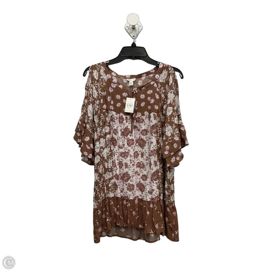 Top Short Sleeve By Cato In Brown & Pink, Size: Xl