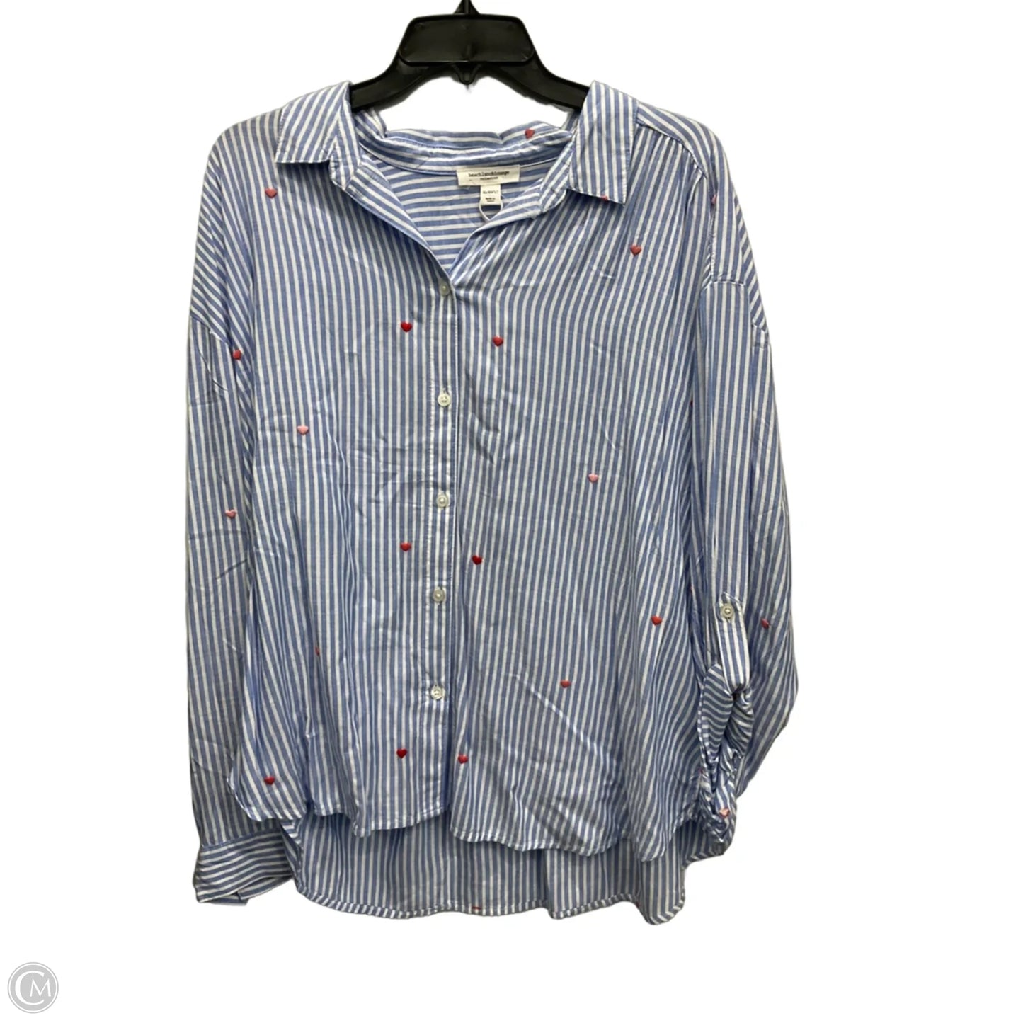 Blouse Long Sleeve By Beachlunchlounge In Blue & White, Size: Xl