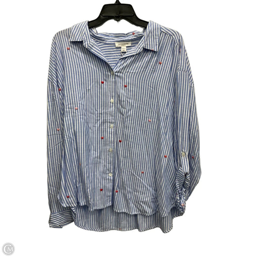 Blouse Long Sleeve By Beachlunchlounge In Blue & White, Size: Xl