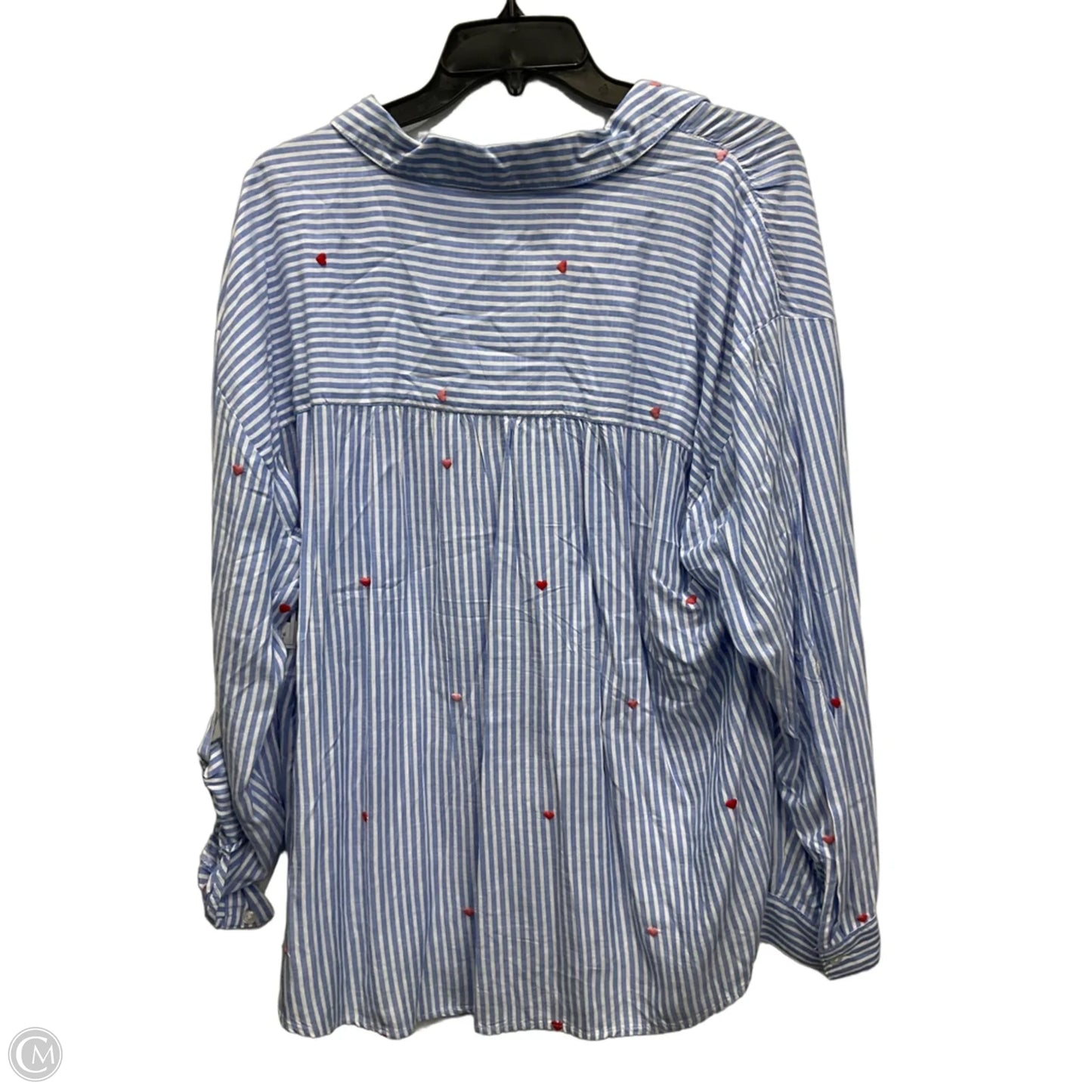 Blouse Long Sleeve By Beachlunchlounge In Blue & White, Size: Xl