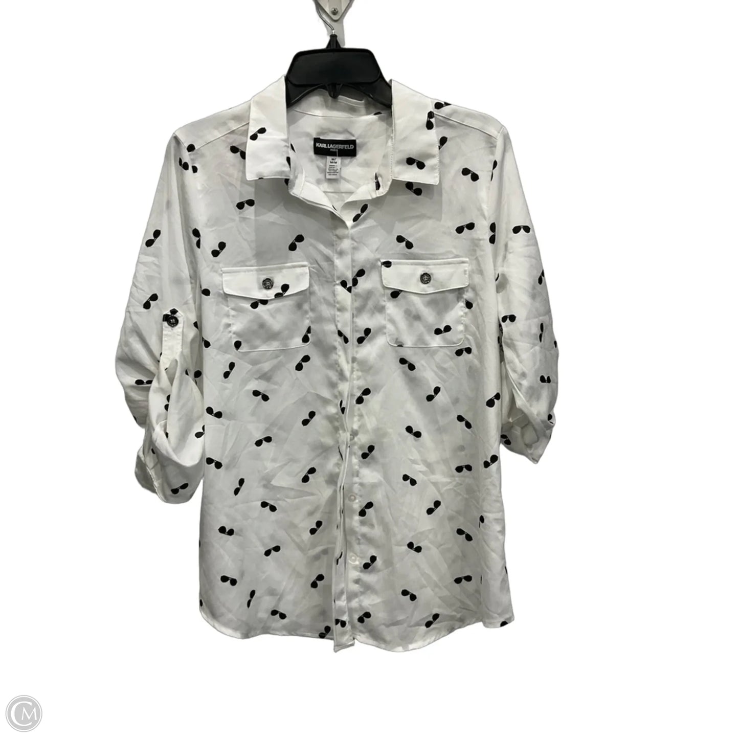 Blouse Designer By Karl Lagerfeld In Black & White, Size: M