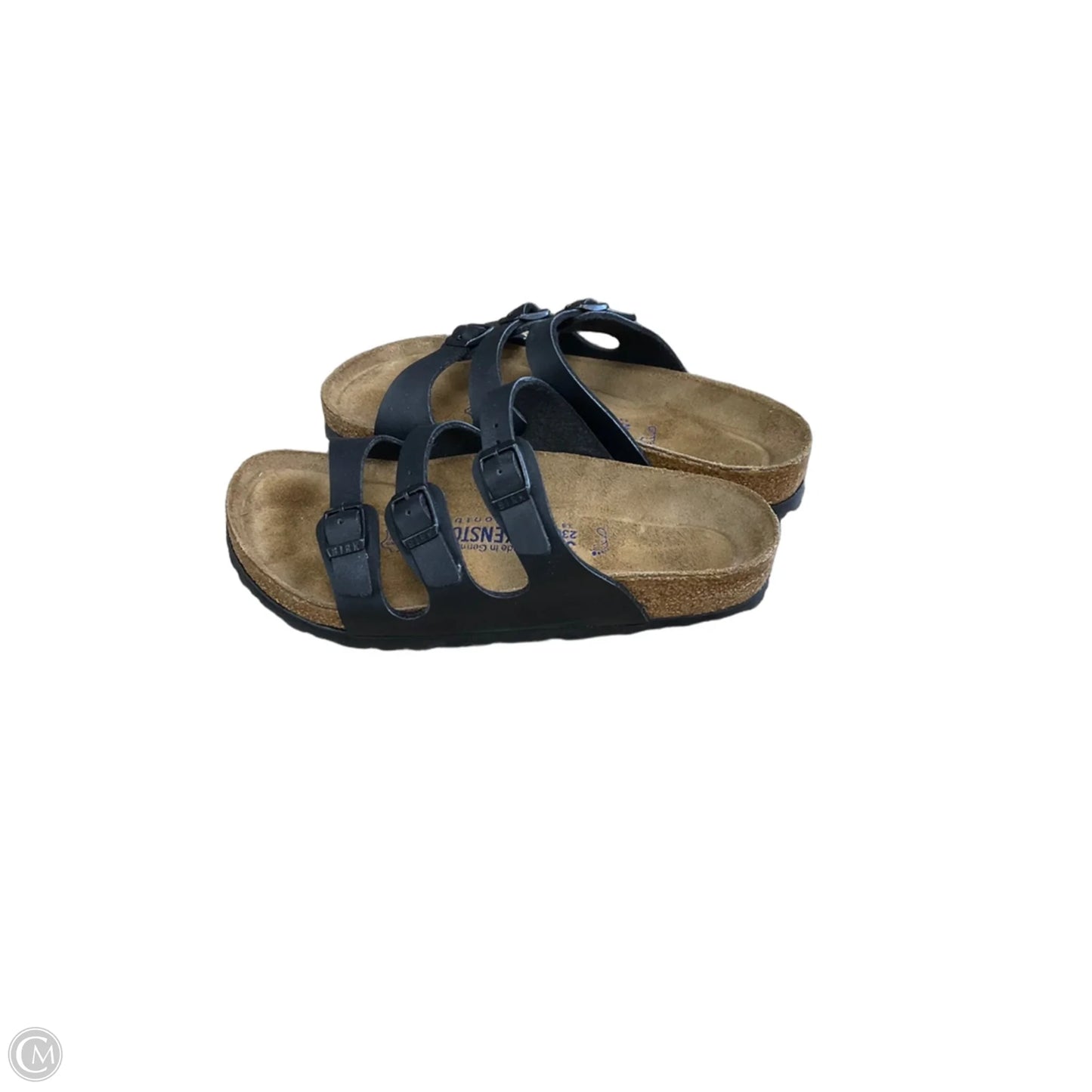 Sandals Flats By Birkenstock In Black & Tan, Size: 6