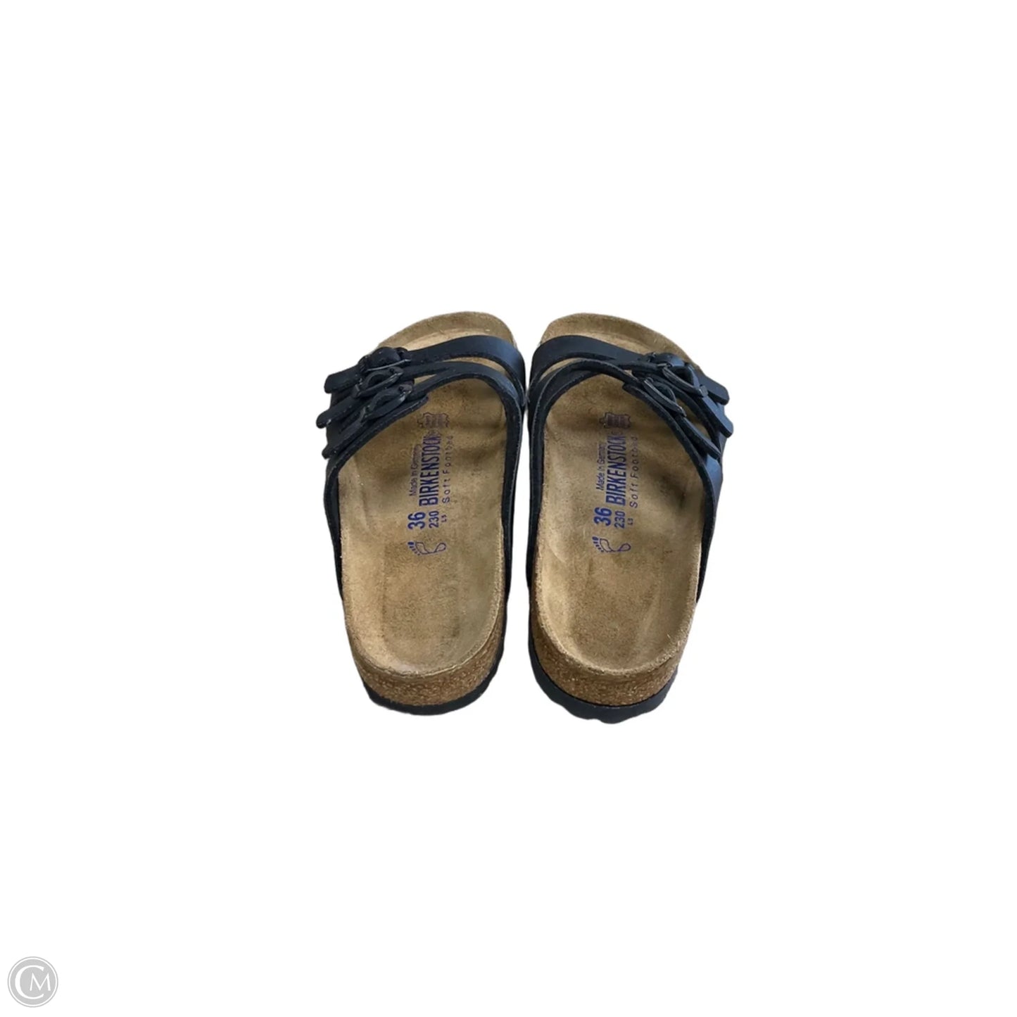 Sandals Flats By Birkenstock In Black & Tan, Size: 6