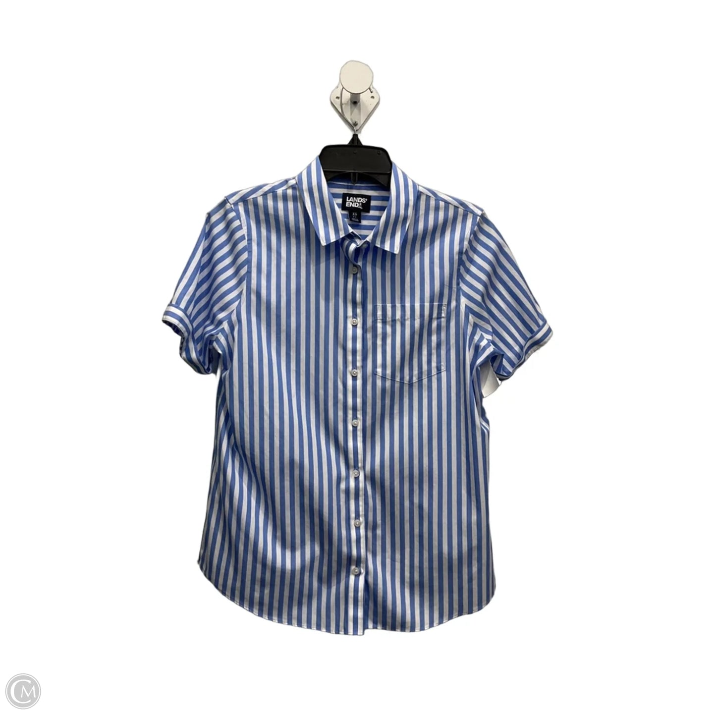 Blouse Short Sleeve By Lands End In Blue & White, Size: Xs
