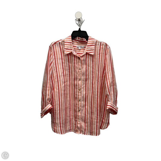 Blouse Long Sleeve By Chicos In Orange & White, Size: Xxl