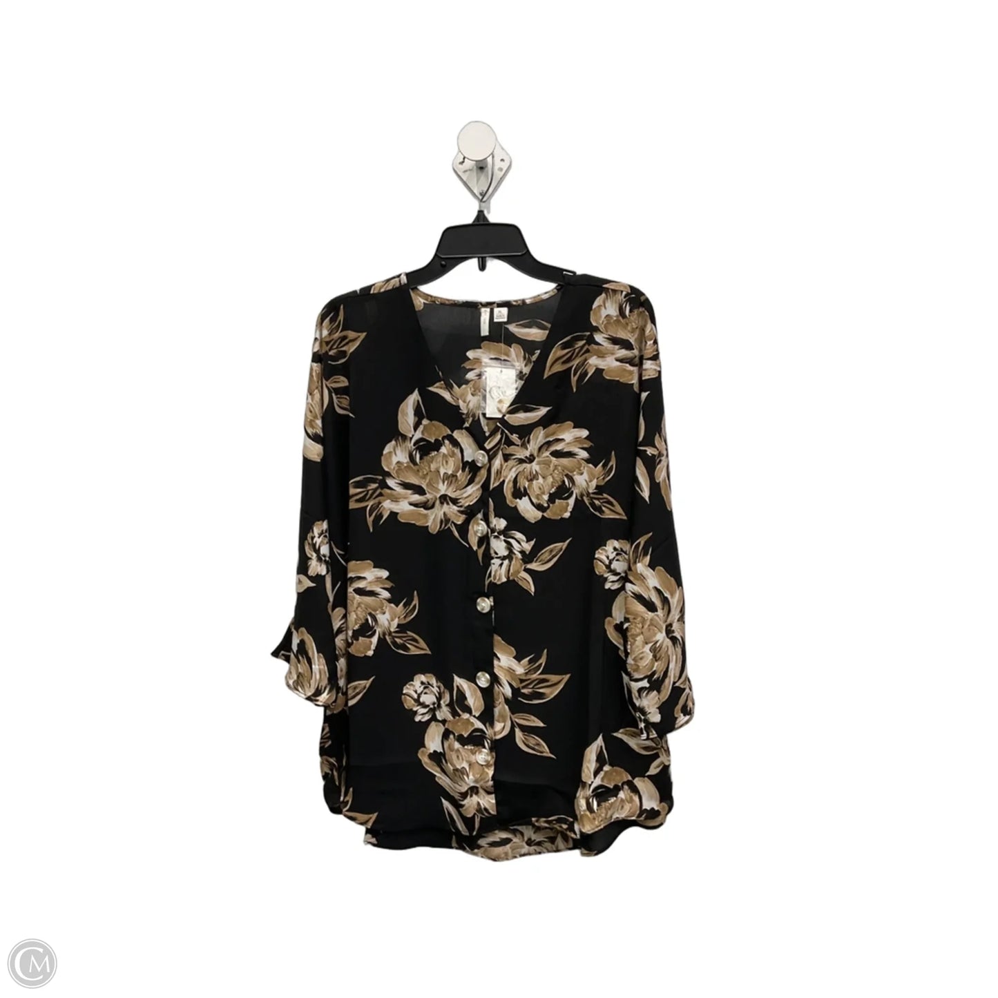 Top 3/4 Sleeve By C Est. 1946 In Black & Cream, Size: Xl