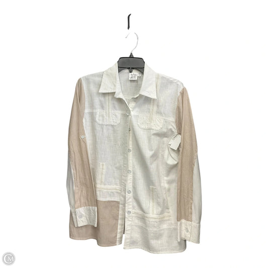 Blouse Long Sleeve By Parsley & Sage In Tan & White, Size: L