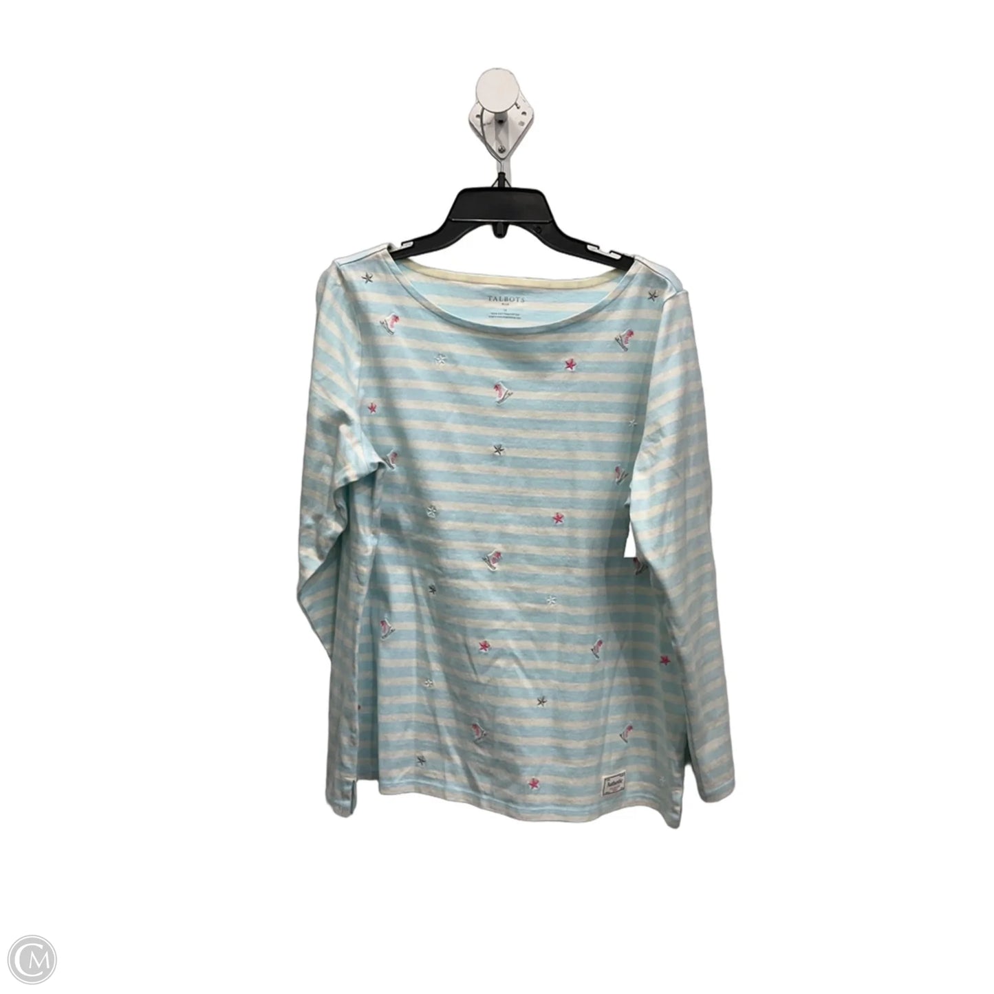 Top Long Sleeve By Talbots In Blue & White, Size: 1x
