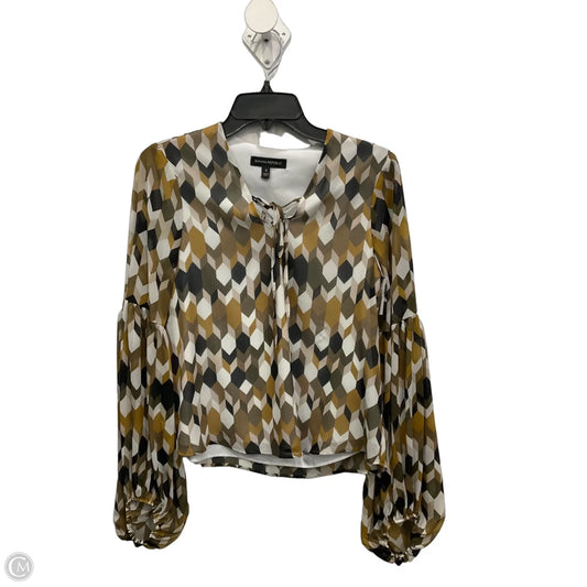 Blouse 3/4 Sleeve By Banana Republic In Green & White, Size: S