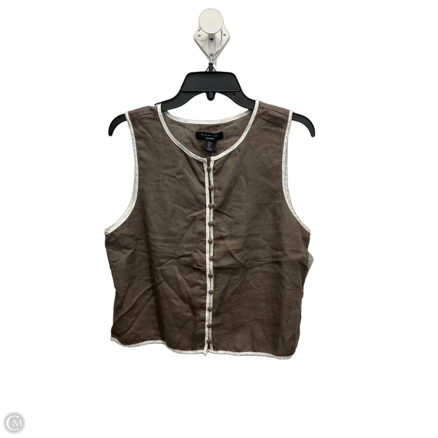 Top Sleeveless Basic By Tahari In Brown & White, Size: L