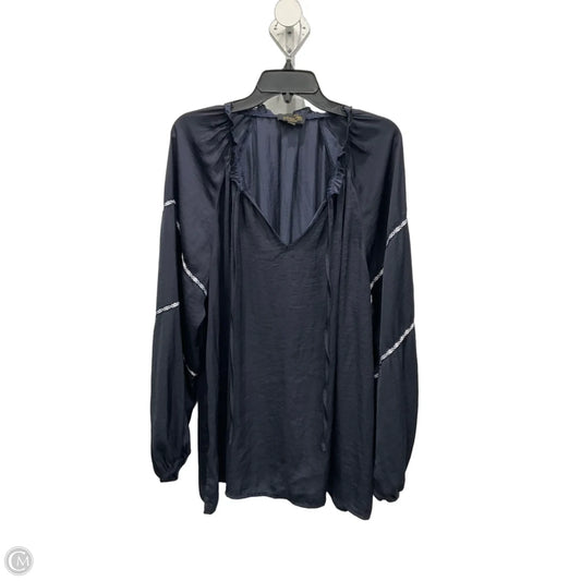 Top Long Sleeve By Suzanne Betro In Navy, Size: 2x