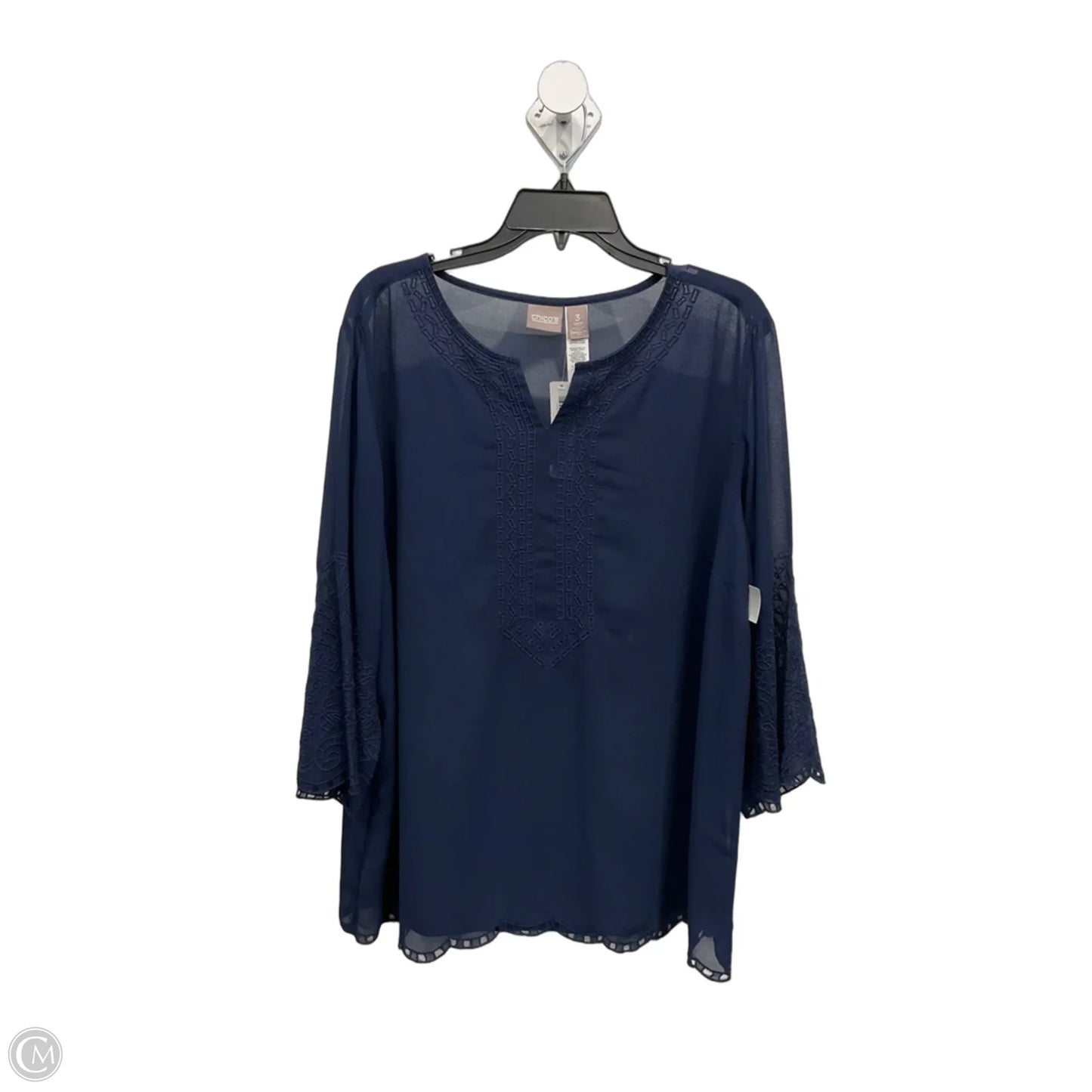 Top 3/4 Sleeve By Chicos In Navy, Size: Xl