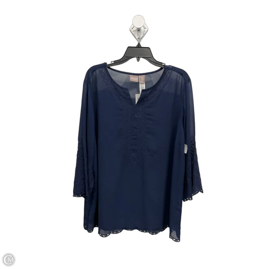 Top 3/4 Sleeve By Chicos In Navy, Size: Xl