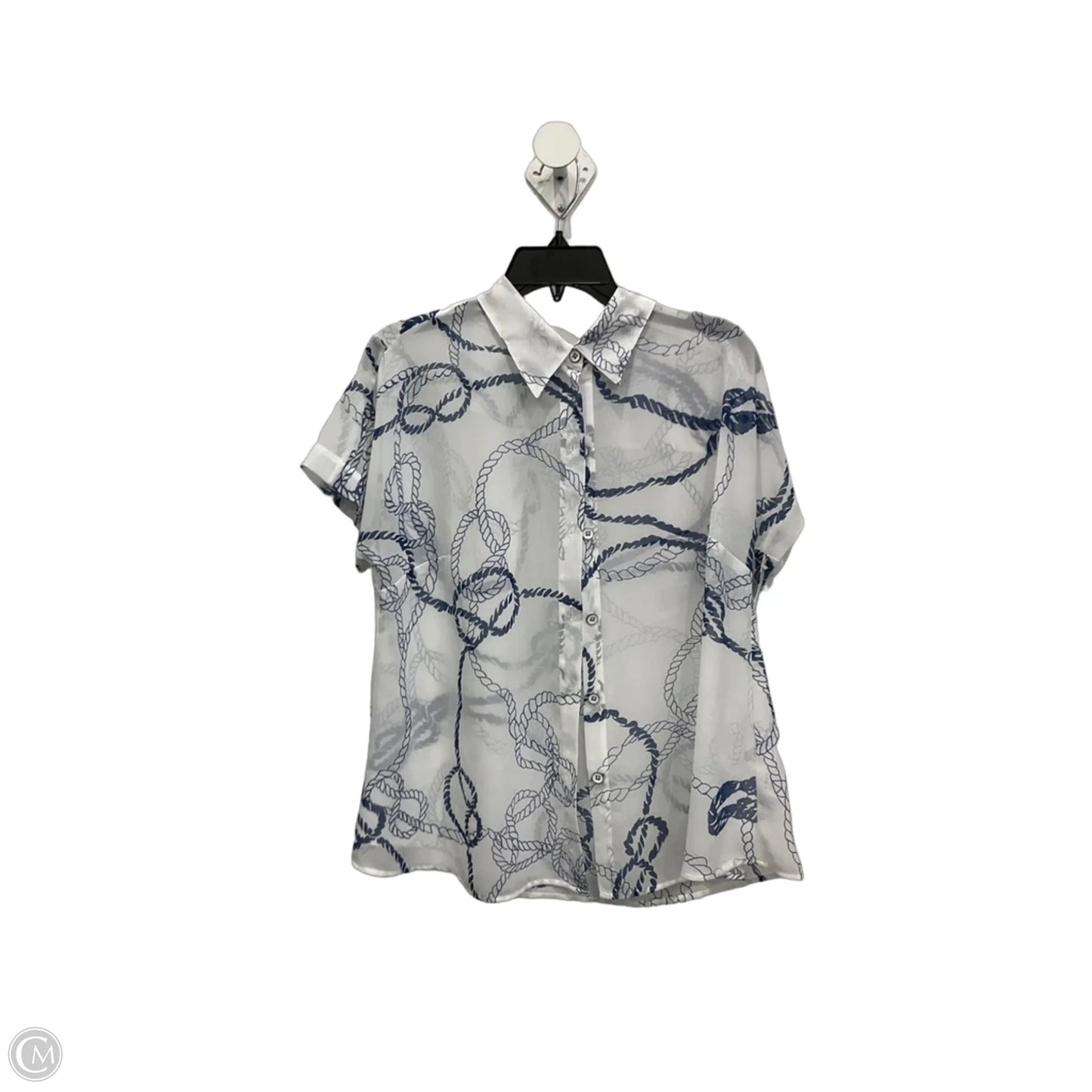 Blouse Short Sleeve By Cabi In Blue & White, Size: M