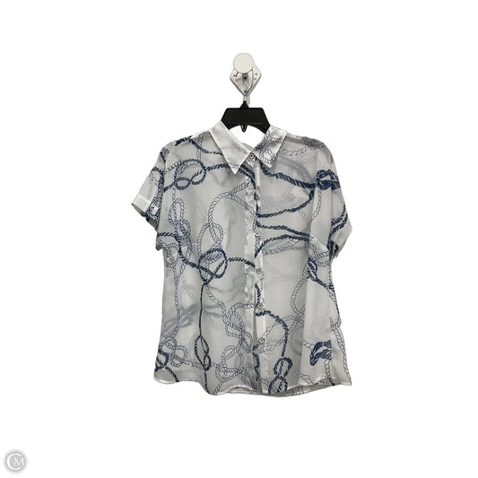 Blouse Short Sleeve By Cabi In Blue & White, Size: M