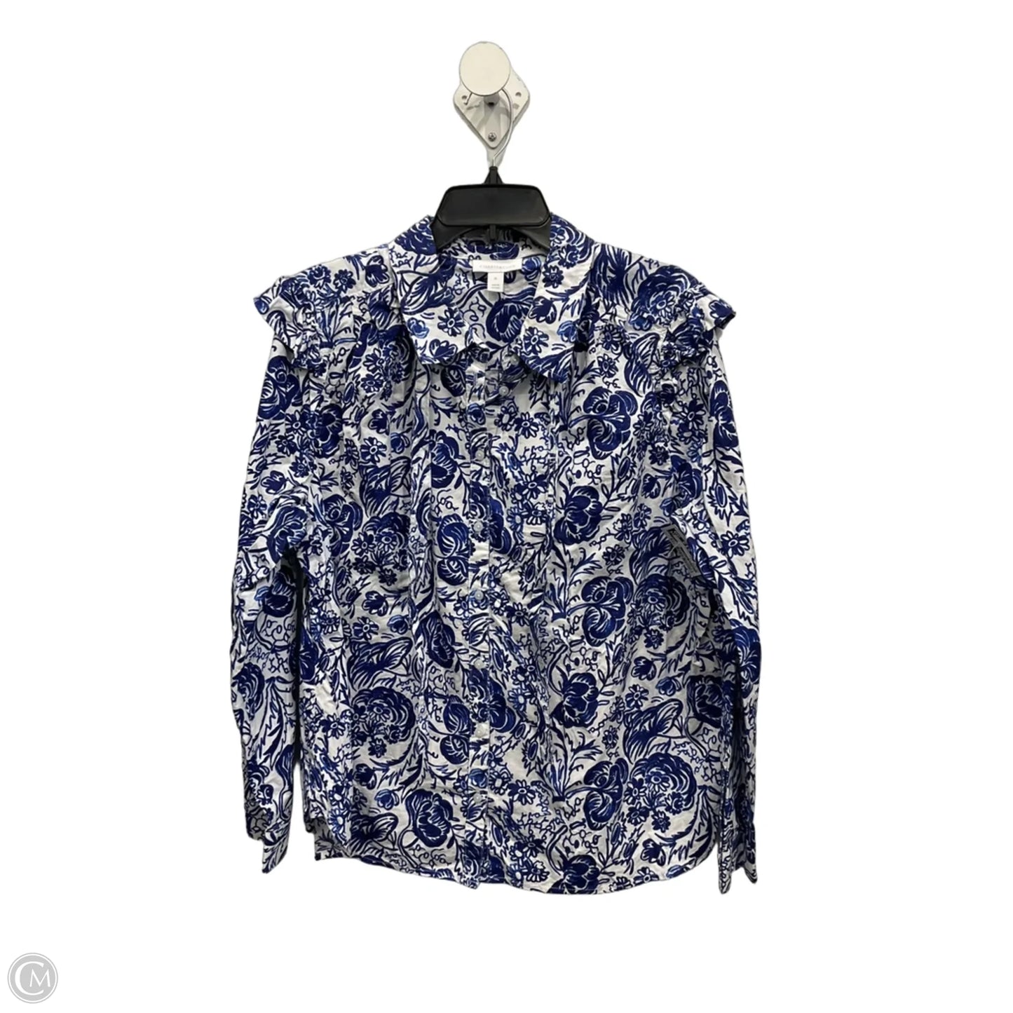Blouse Long Sleeve By Charter Club In Blue & White, Size: Xl