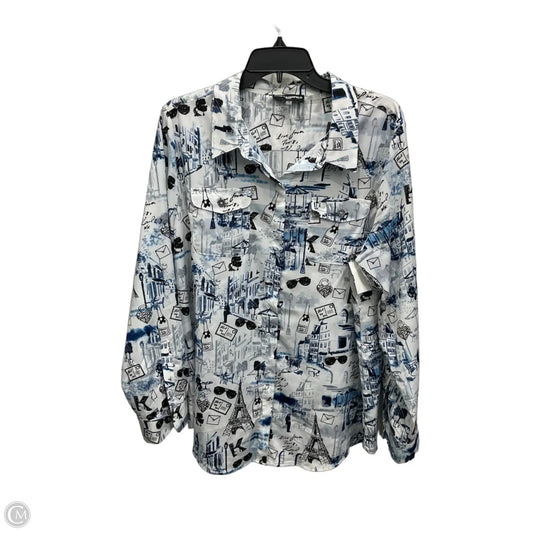 Blouse Designer By Karl Lagerfeld In Blue & White, Size: Xl