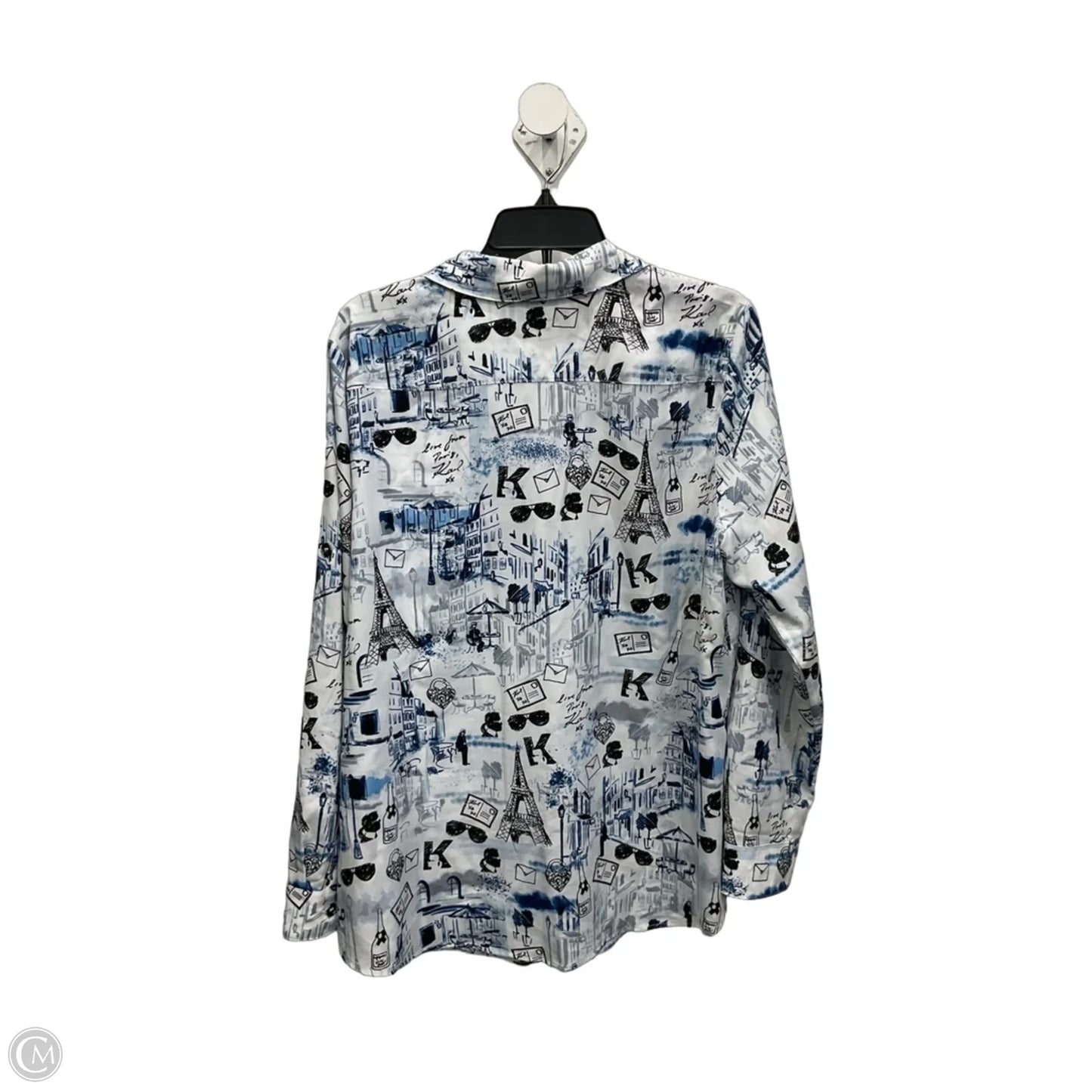Blouse Designer By Karl Lagerfeld In Blue & White, Size: Xl
