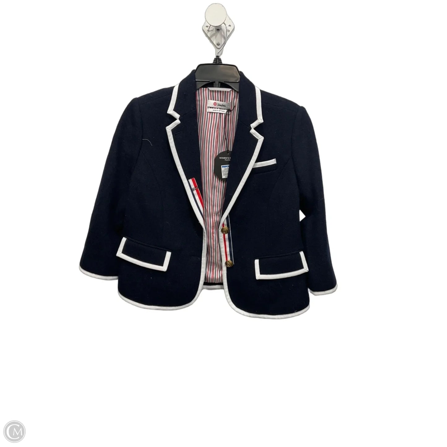 Blazer Designer By Neiman Marcus In Blue & Red & White, Size: L