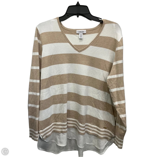 Top Long Sleeve By Calvin Klein In Tan & White, Size: L