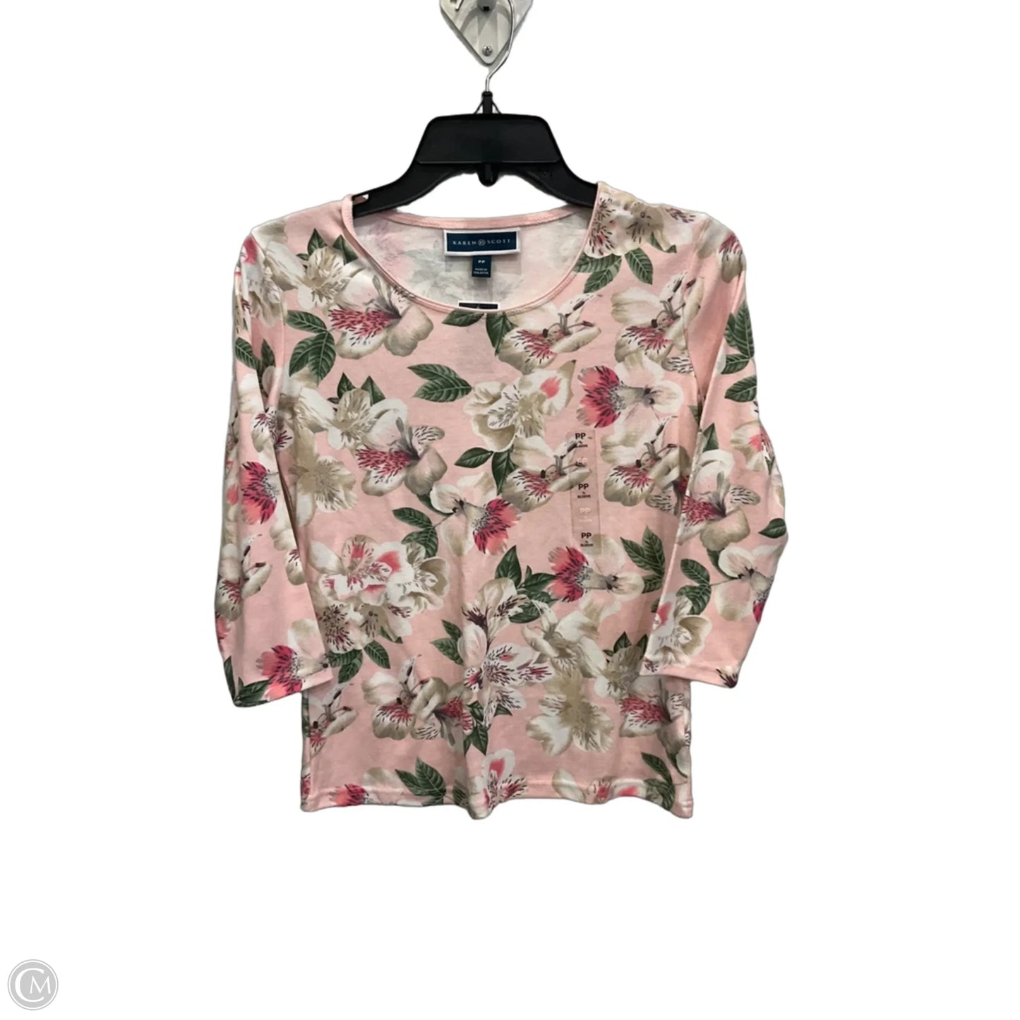 Top 3/4 Sleeve By Karen Scott In Floral Print, Size: Xs