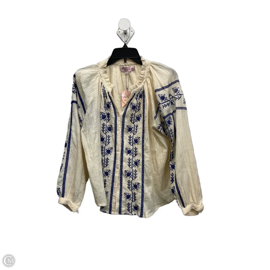 Blouse Long Sleeve By Cmb In Blue & Cream, Size: S