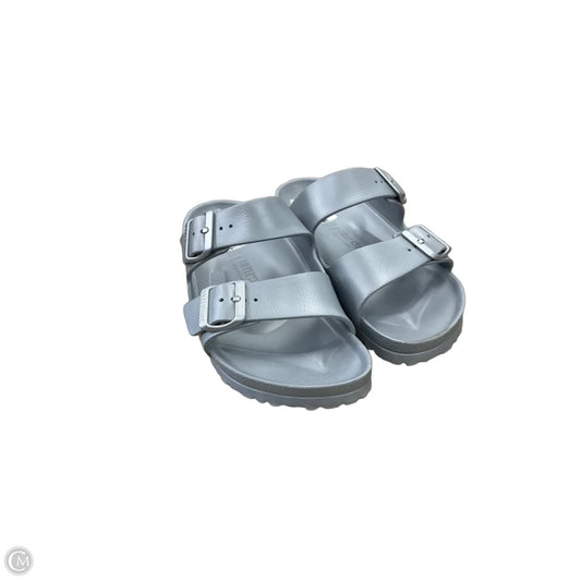 Sandals Flats By Birkenstock In Silver, Size: 9