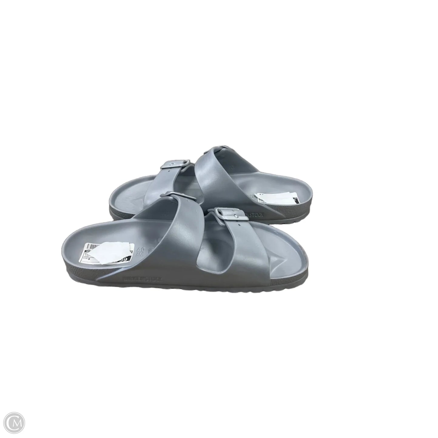 Sandals Flats By Birkenstock In Silver, Size: 9