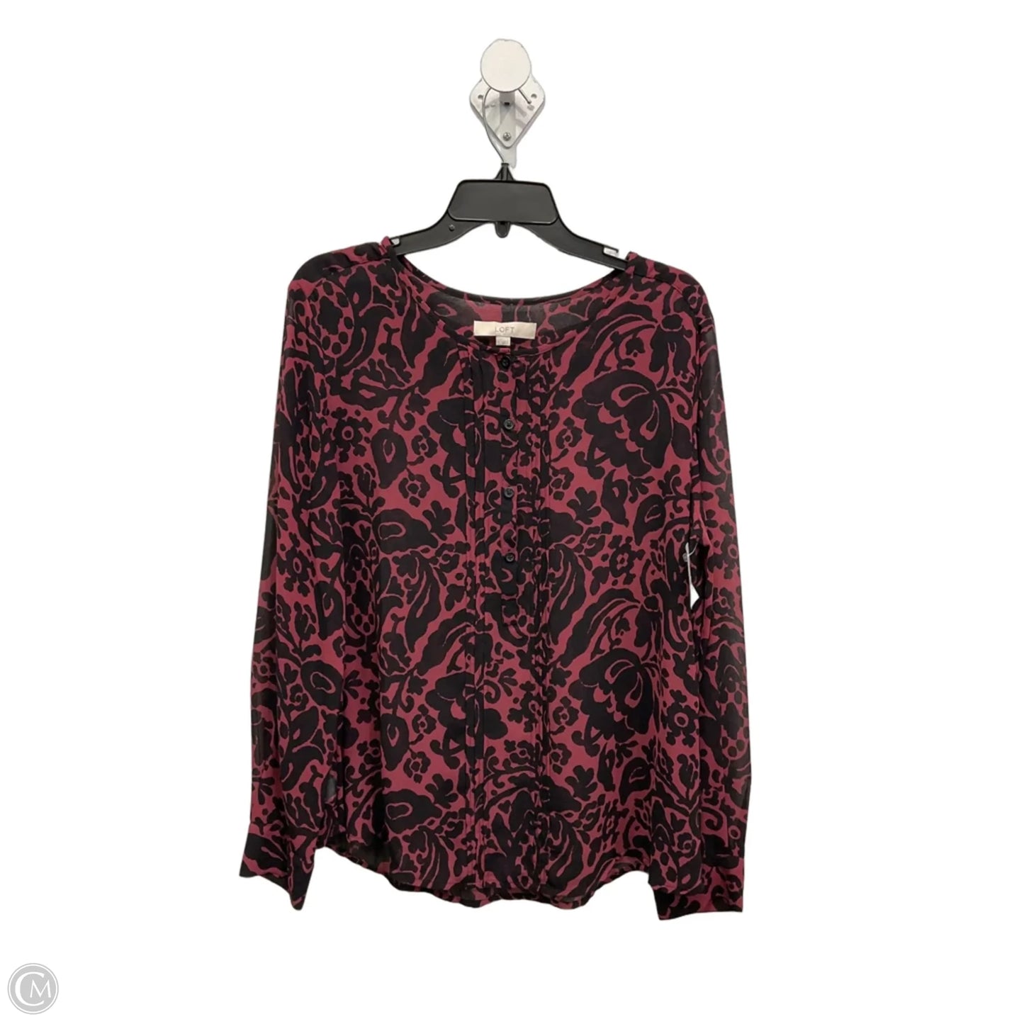 Blouse Long Sleeve By Loft In Red & Silver, Size: L