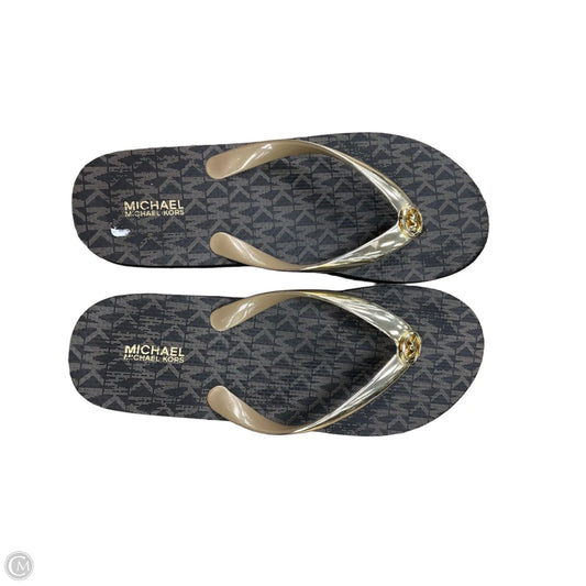 Sandals Flip Flops By Michael By Michael Kors In Brown & Gold, Size: 8