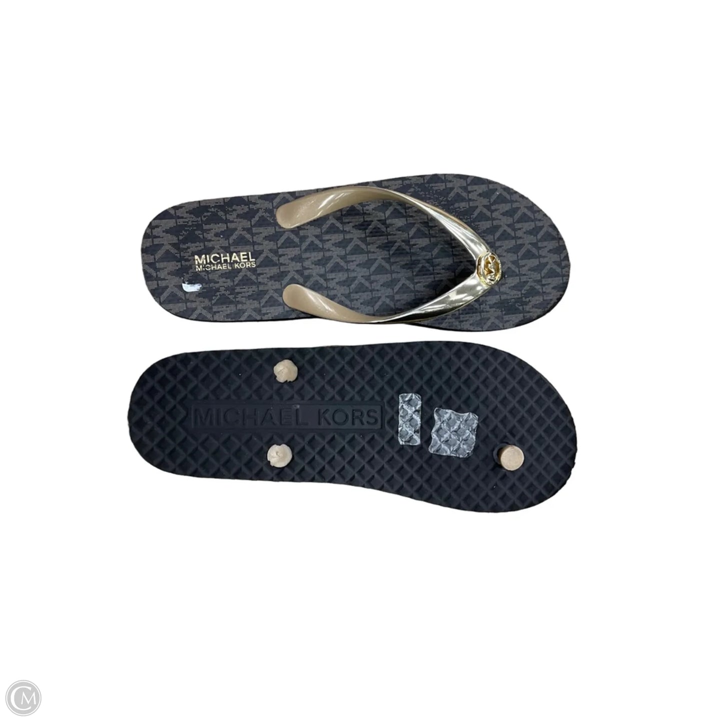 Sandals Flip Flops By Michael By Michael Kors In Brown & Gold, Size: 8